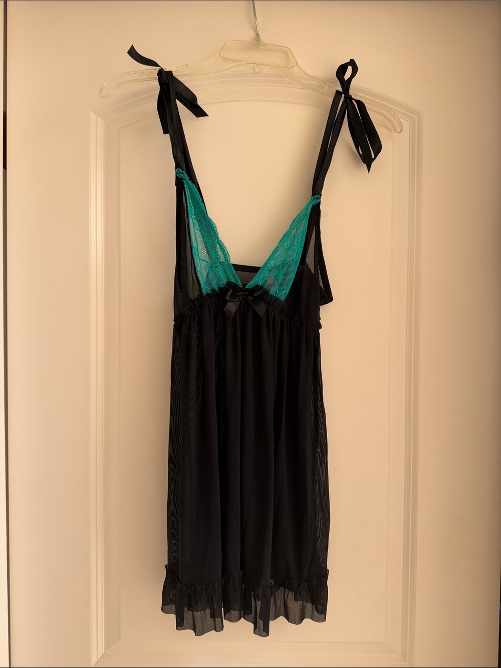 Black Chemise with Teal Lace Accents